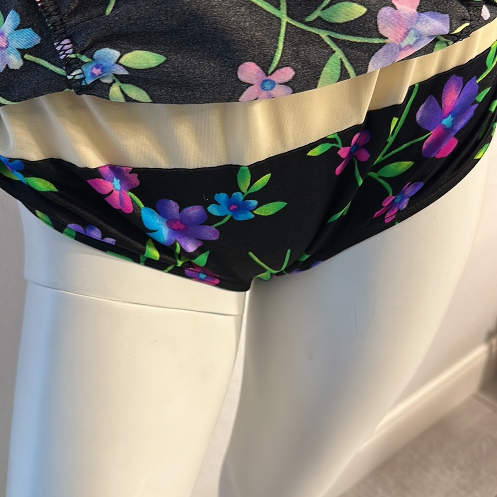 Vintage MAILLOT BALTEX Canadian One-Piece black Floral Swimsuit - Picture 10 of 10
